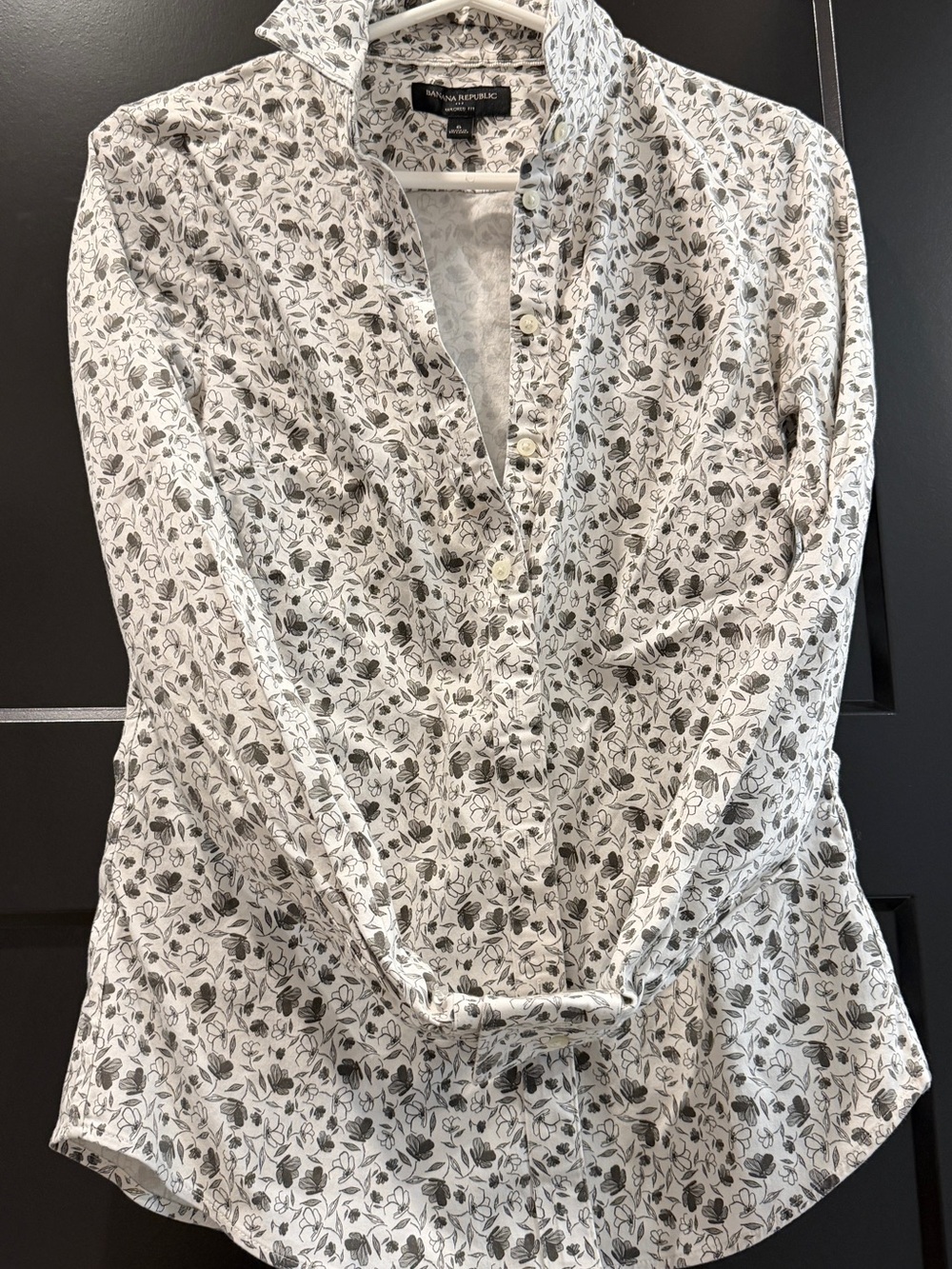 Banana Republic Tailored Fit Button-Down Shirt with Gray Floral Print